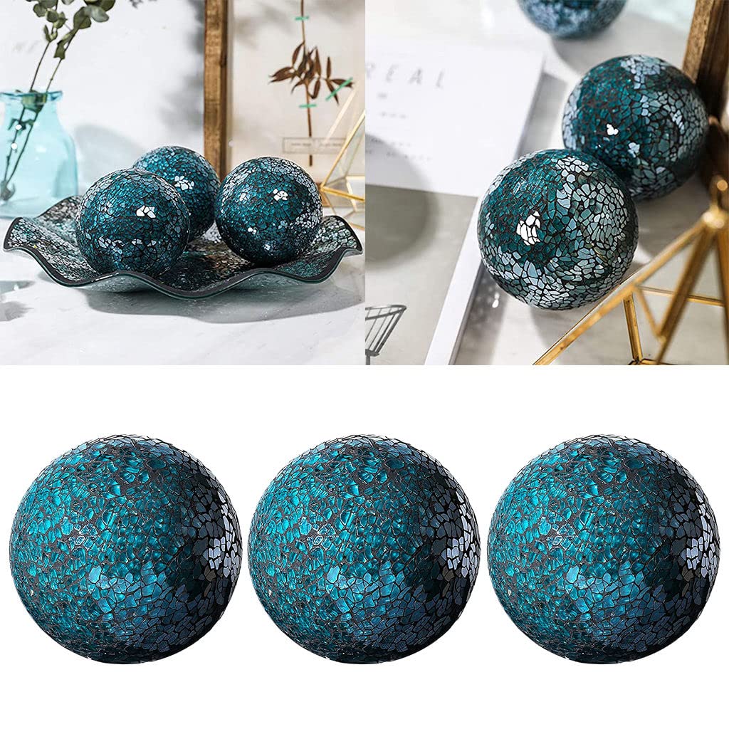 MERIGLARE Esfera de Mosaico Bolas de 8 cm Artículos para el hogar Centro de Mesa Juego Orbes Decorativos Bola Decorativa Globo para Adornos Mesa de Centro - Azul 3 Piezas
