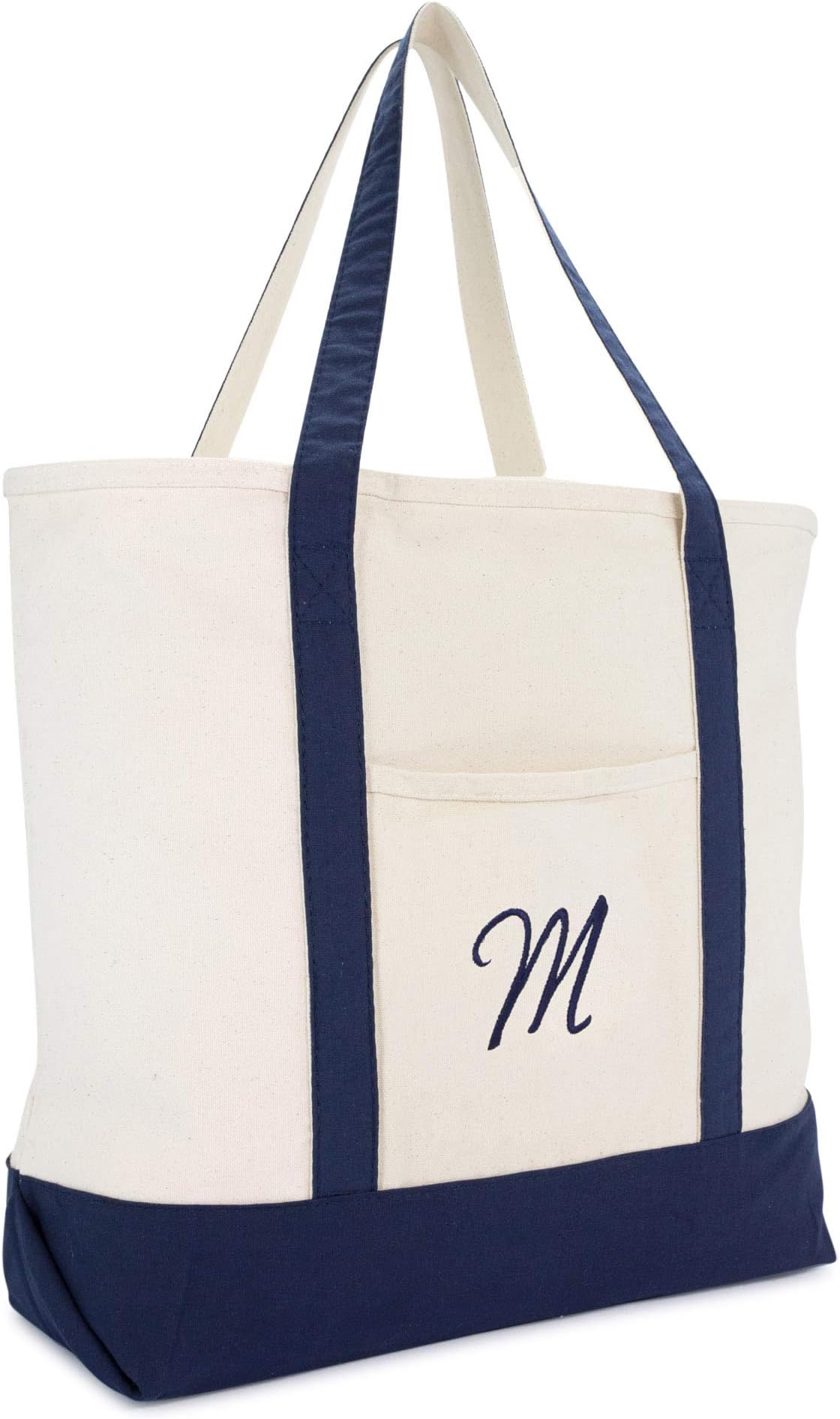 DALIX Monogram Tote Bag Personalized Navy Blue Initial A-Z