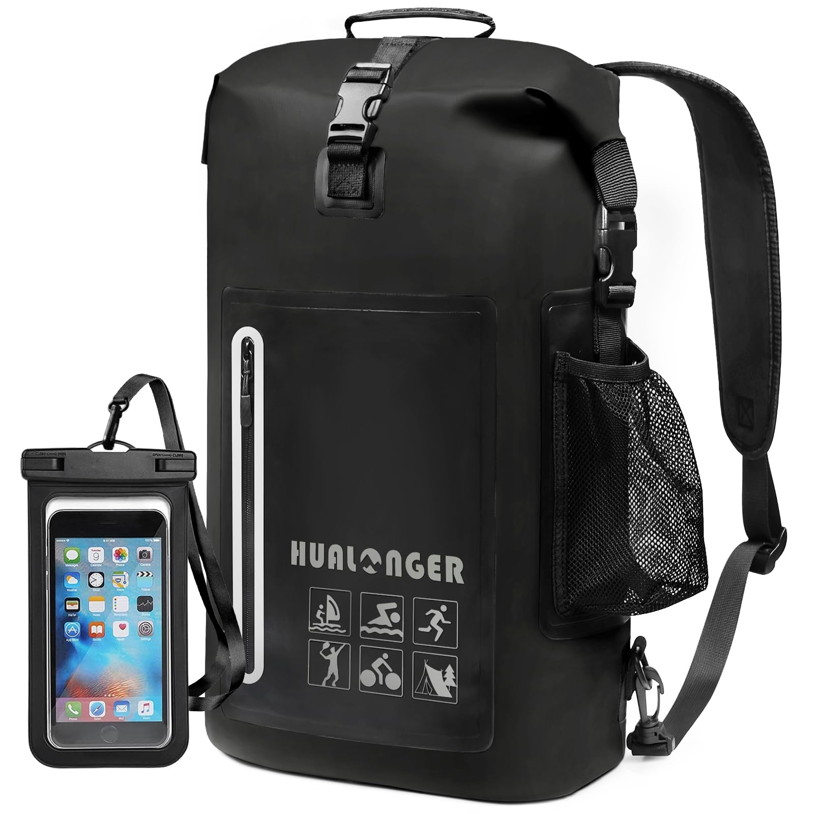 Hualonger Waterproof Backpack 20L/30L/40L- Roll Top Closure Bag - Hiking Backpack - Lightweight Durable Floating Dry Bag with IPX8 Waterproof Phone Case