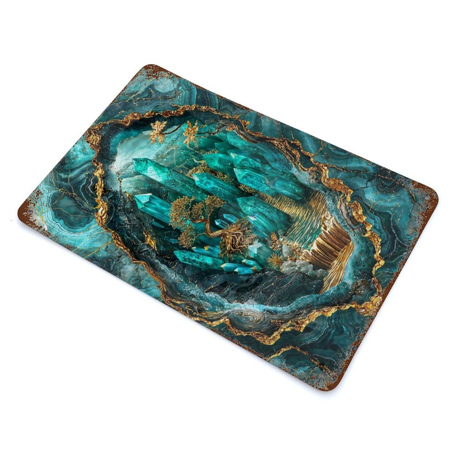 Enchanted Crystal Cavern 11.8"x7.9" Rust Effect Tin Sign, Decorative Metal Wall Art for Garage, Bar And Workshop Decor