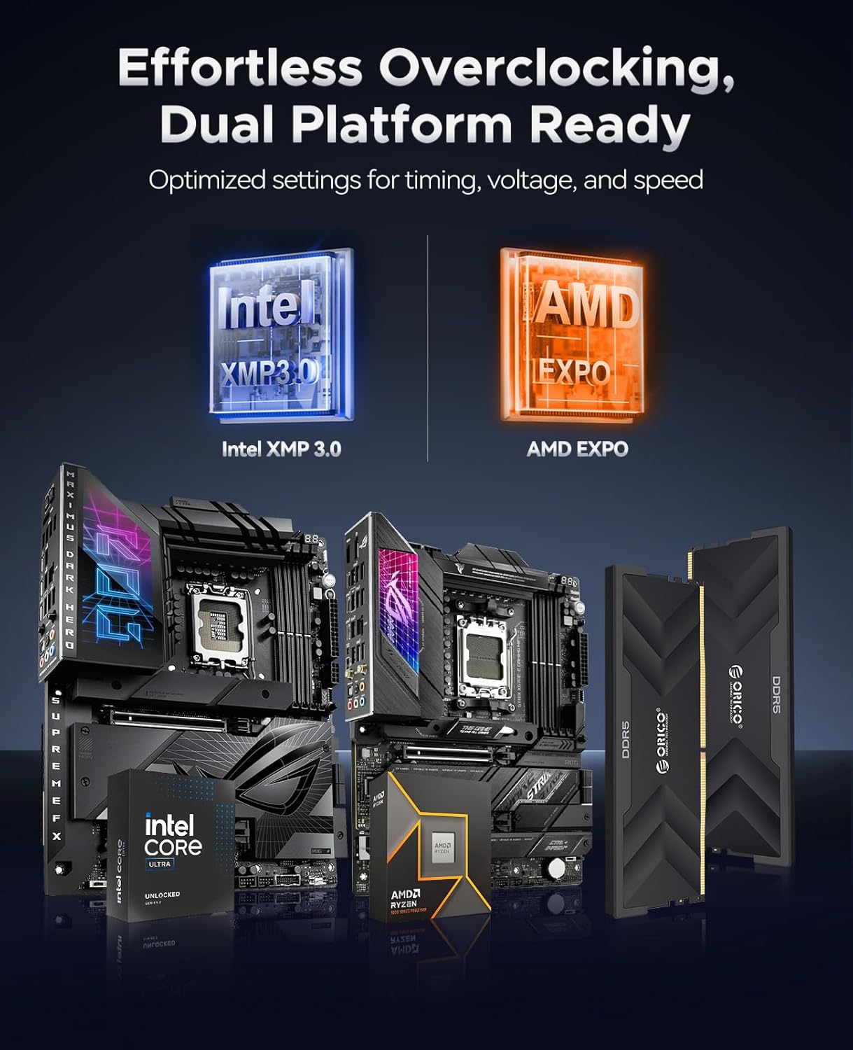 ORICO Raceline Champion DDR5 RAM 32GB (2x16GB) 6000MHz CL30-38-38-76 Low Latency, Dual Platform Overclocking, ON-die ECC Unbuffered DIMM, Enhanced Gaming - Black