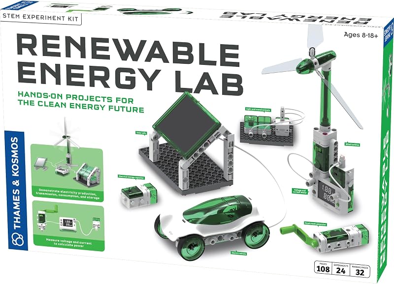 Renewable Energy Lab STEM Experiment Kit, Hands-on Projects & Curriculum for Home & School Use, NGSS-Aligned, Build Models to Explore Clean Energy Generation & Consumption, Ages 8-18+