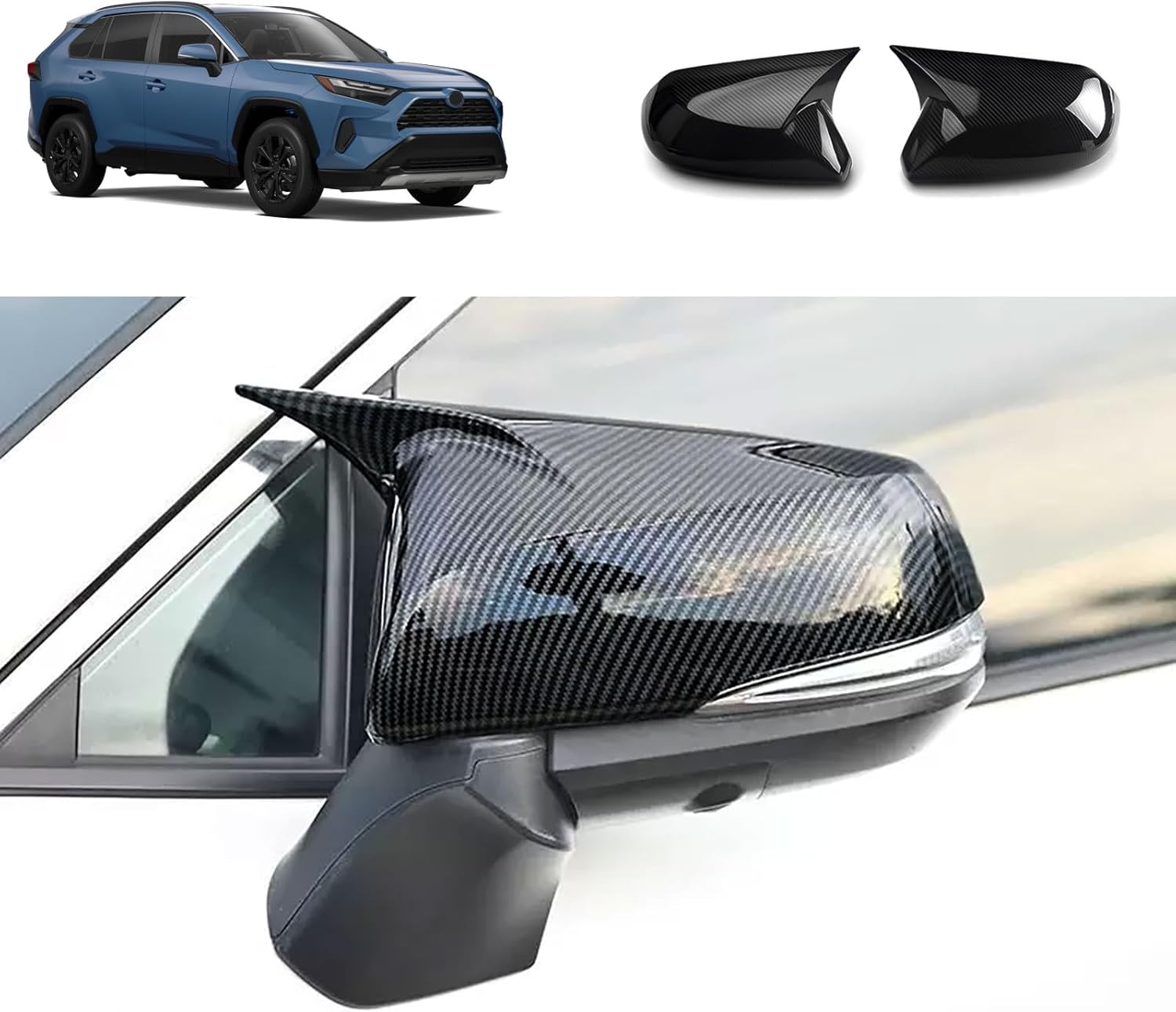 Side View Mirror Cover Compatible With Toyota RAV4 2025 2024 2023 2022-2019 Rearview Mirrors Trim Exterior Car Accessories ABS 2PCS(Carbon Fiber Style)