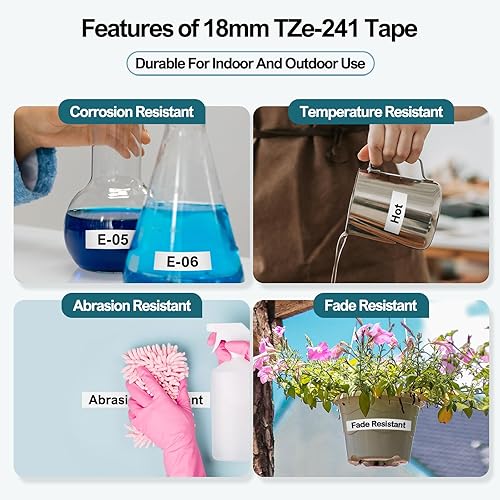 Miniatura 4 de BOYEEZON TZe - Cinta TZ de 0.709 in 0.7 laminada blanca de repuesto para Brother P Touch TZe-241 TZe241 0.709 in cinta para etiquetadora Brother