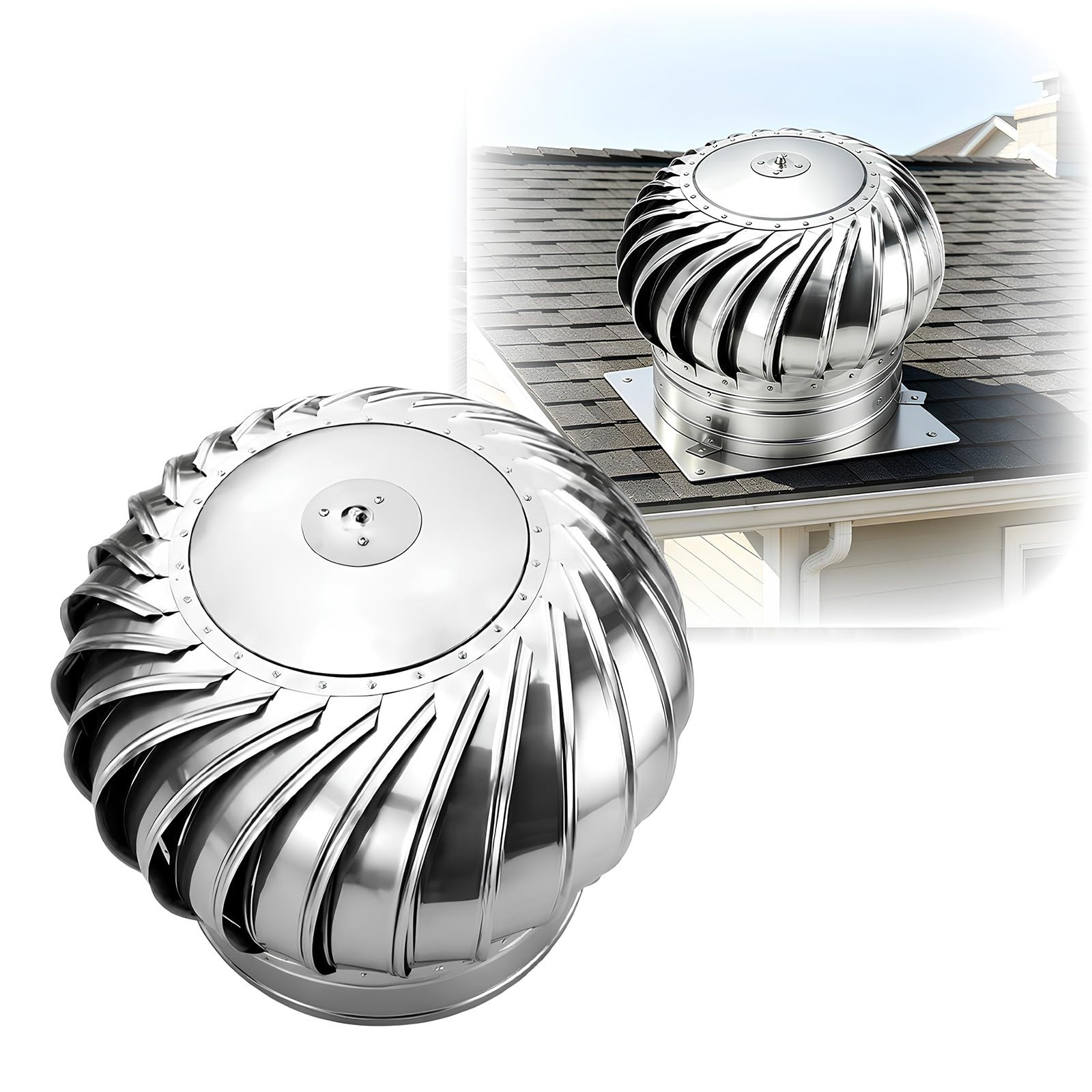 Comignolo Girevole in Acciaio Inox Estrattore Eolico per Tetto | Inox 304 Resistente; Ventilazione Eolica Naturale; Rotazione Silenziosa; Antipioggia; Posa Facile(200mm/7.9in)