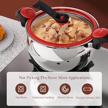 Micro Pressure Cooker,Big Capacity 304 Stainless Steel Pot with Visual Lid,Non-Stick Soup Pot with Twist & Lock Handles,Multifunction Micro Pressure Crock Pot for Gas Stove Induction Electric Stoves