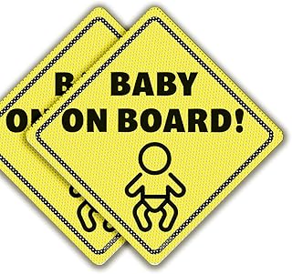 Baby On Board Sticker Sign - Essential for Cars - 2 Pack, 5.5" by 5.5" - Bright Yellow and See-Through On Window - Best Safety Signs - No Need for Suction Cup or Magnet - Durable Strong Baby in Car