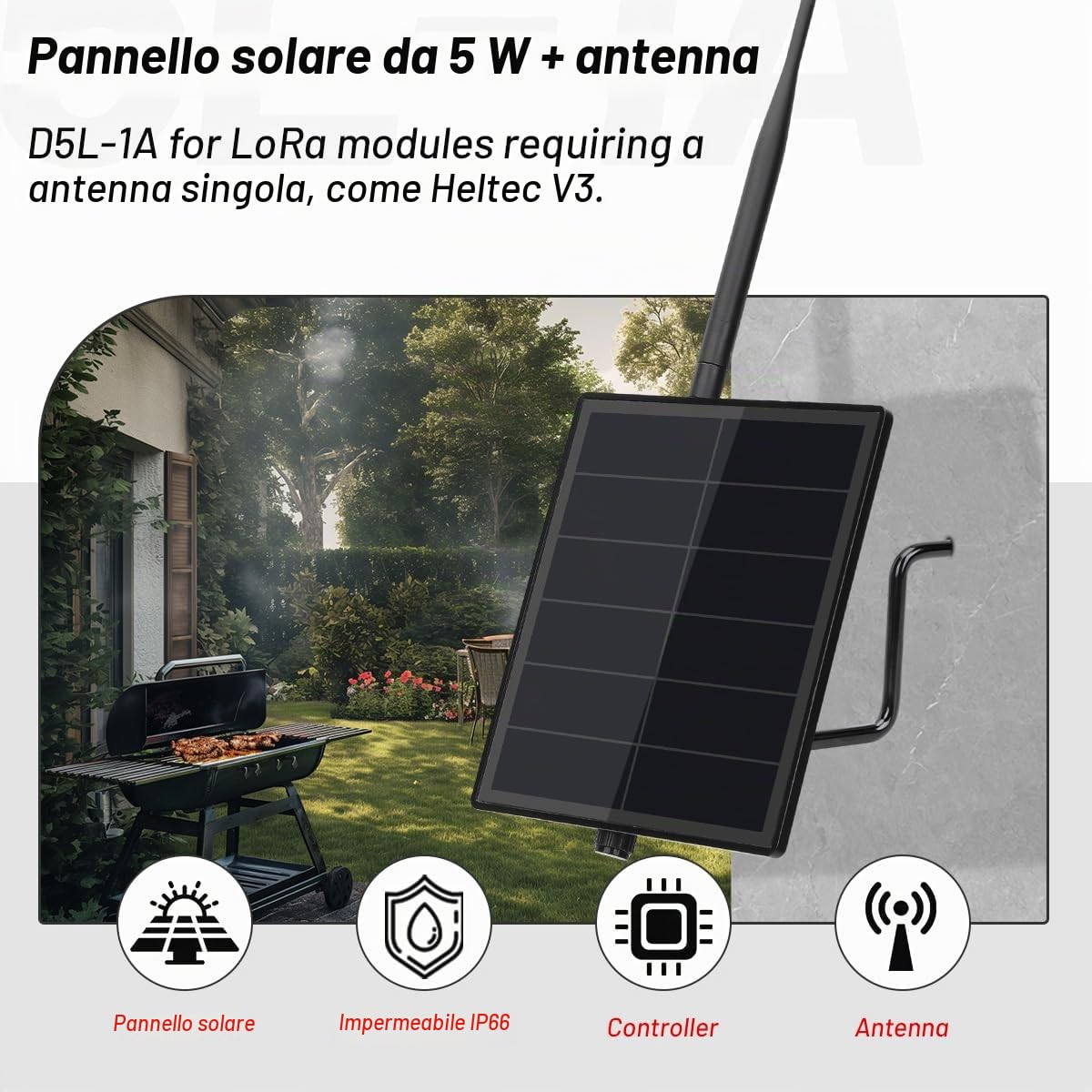 Kit pannello solare D5-1A 5W con controller batteria per Heltec V3 ESP32 LoRa modulo per fai da te Meshtastic Meshcore LoRa Node Kit da 868MHz
