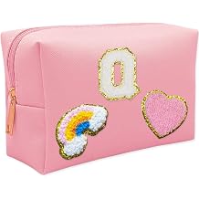 Personalized Inital Preppy Makeup Bag Set with Zipper, Monogram Waterproof Travel Cosmetic Bag for Women, Cute Preppy Patch Toiletry Bag for Traveling Outdoors, Gift Ideal for Christmas Thanksgiving