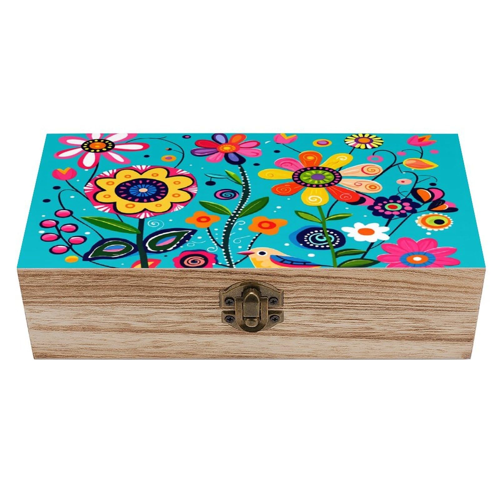 asbwuo Flowers With Bird Vintage Wooden Keepsake Box
