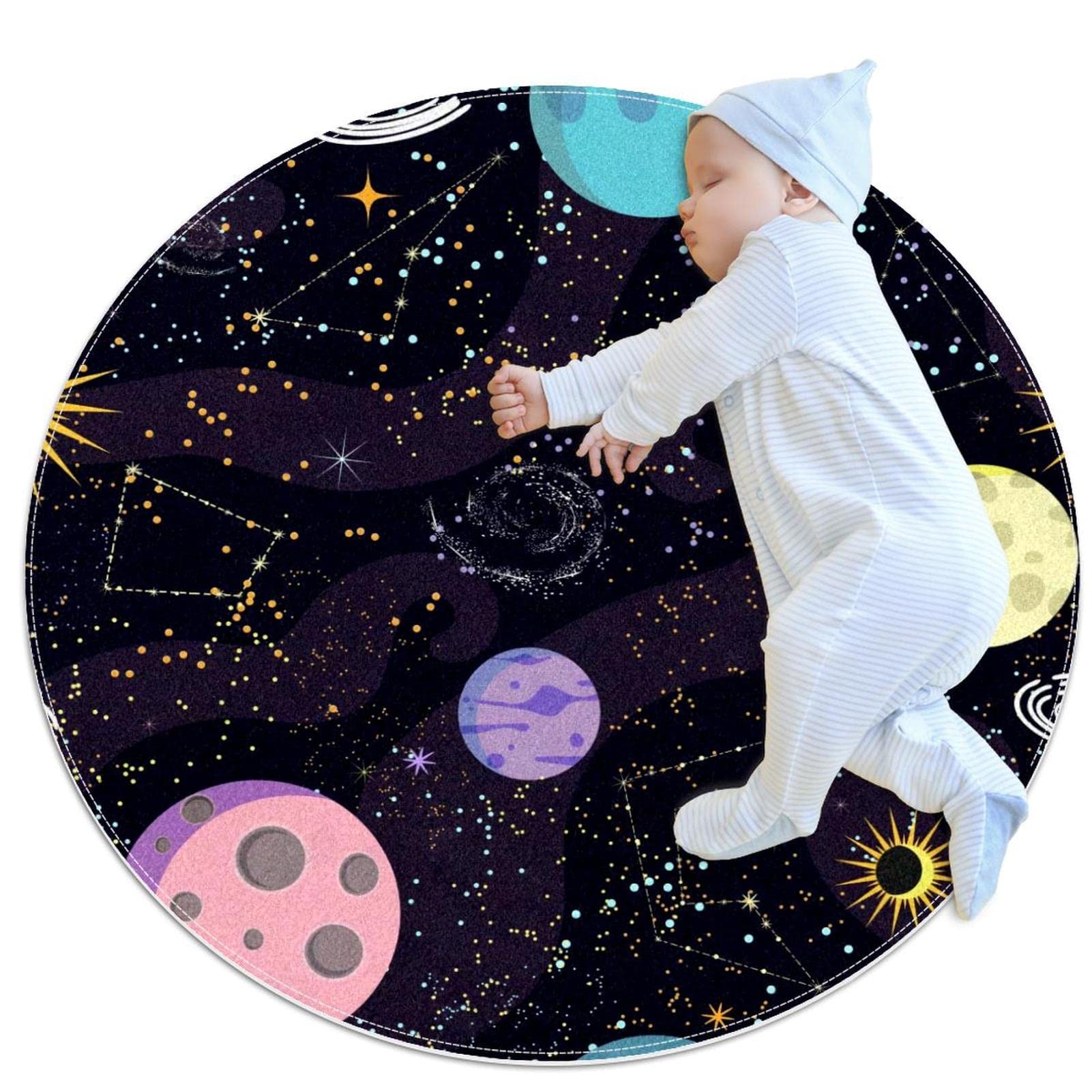 Tapis rond univers spatial pour isoler le sol froid de la chambre à coucher avec style