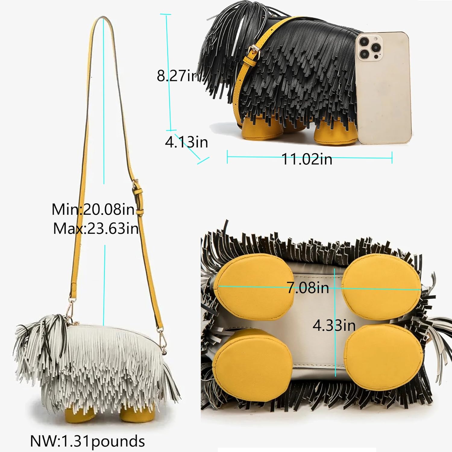 Women Dog Shaped Purse Crossbody Shoulder Bag Handbag PU Leather Unique Novelty Dog Shaped Y2K Cute Animals Purse