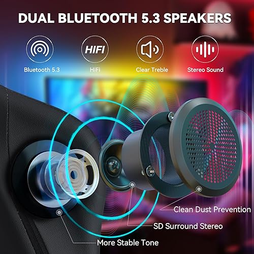 Vista 4 de HOFFREE Silla de juegos con altavoces, sillas de juegos para computadora de masaje, sillas de juegos para adultos, sillas reclinables con Bluetooth