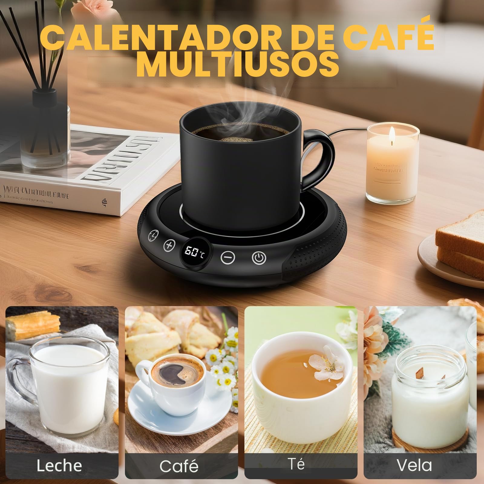 XREXS Calentador de Tazas Eléctrico para Café y Té, Mantenedor de Bebidas Calientes Portátil, Ideal para Hogar y Oficina, Compatible con Varios Tamaños de Vasos (Taza No Incluida)
