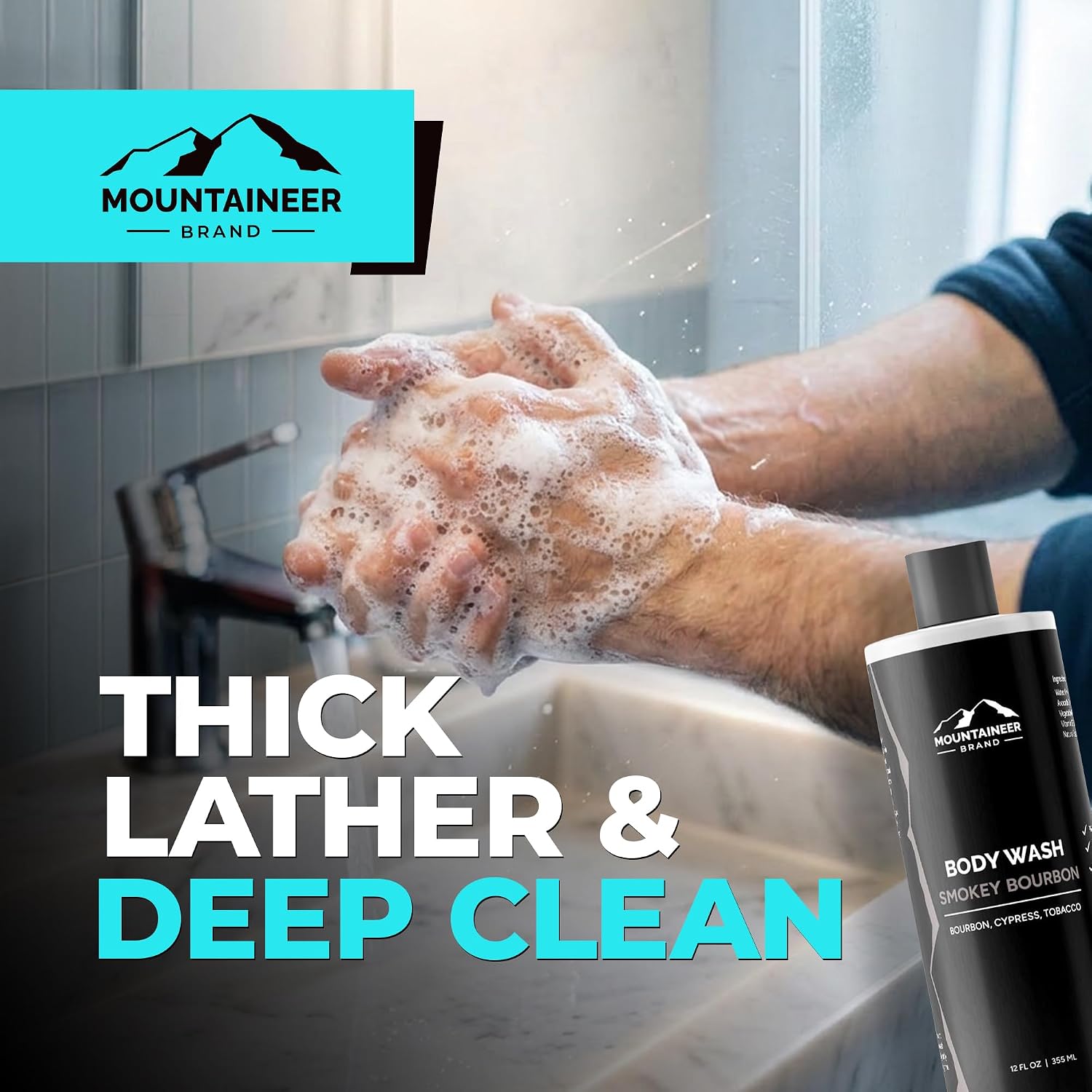Mountaineer Brand Body Wash for Men | 100% Natural Body Shampoo | Thick Cleaning Softening Hydrate Lather for Hair and Skin | 12oz (Pine Tar) image 5