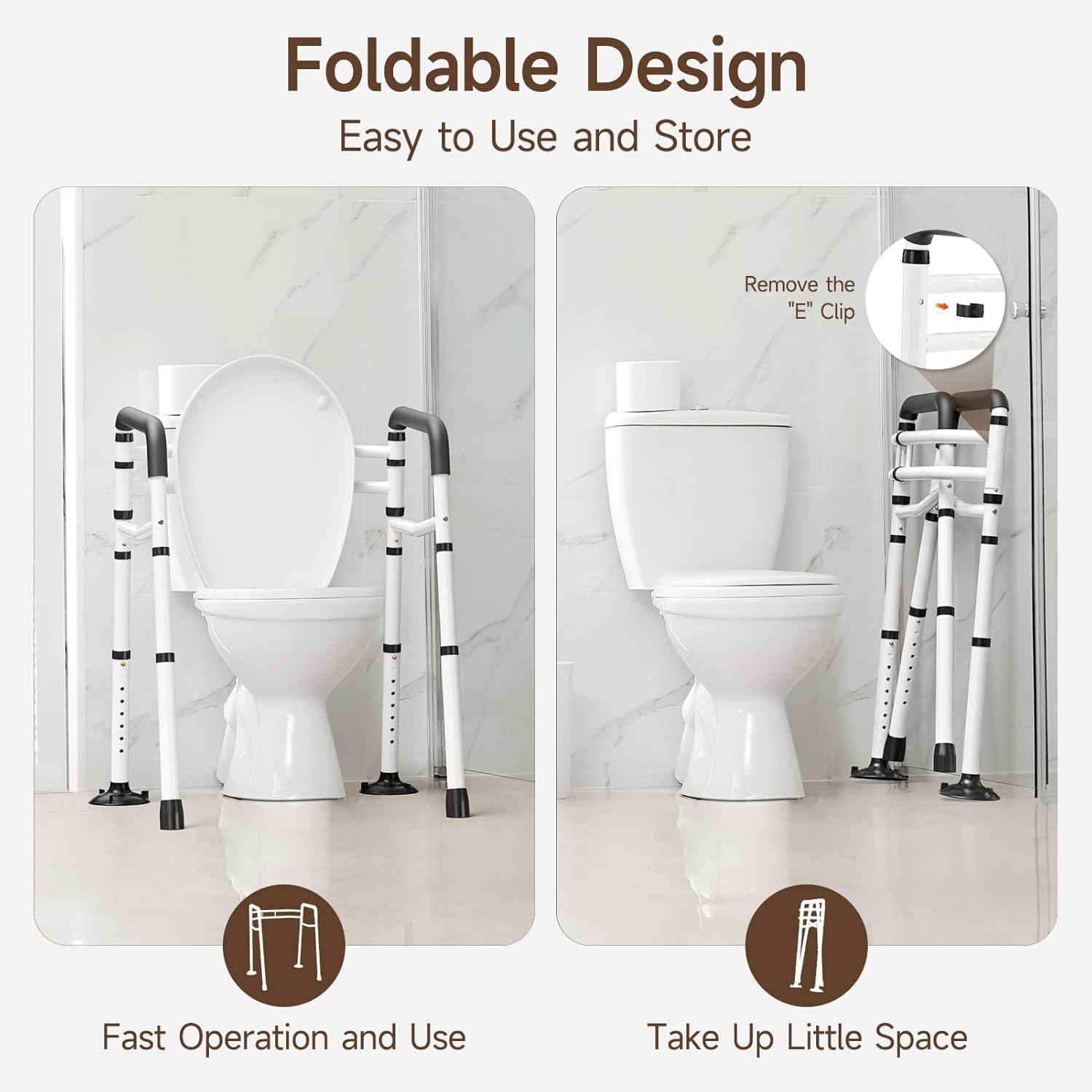 WAYES Toilet Safety Rails, Adjustable Detachable Toilet Frame for Elderly, Seniors, Handicap & Disabled, Foldable Handicap Toilet Handles Fit Most Toilets (300 LB)