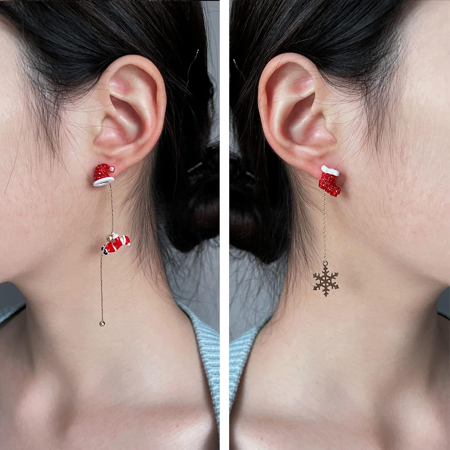 Christmas Snowflake Earrings for Women Sparkly CZ Winter Snowflake Pearl Tree Stud Earrings Christmas Holiday Gifts - Image 2