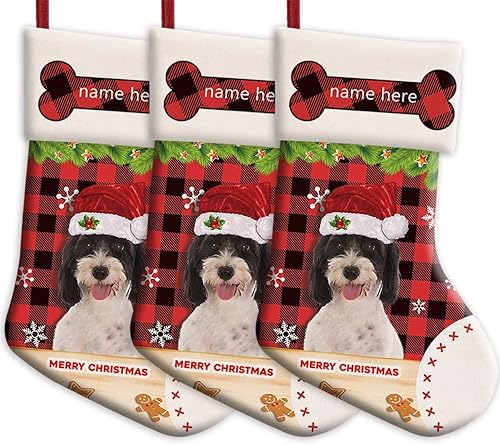 Miniatura 9 de MALIHONG Paquete de 1 calcetín personalizable para perro labrador con sombrero de Papá Noel de búfalo rojo a cuadros copos de nieve, bolsa de regalo