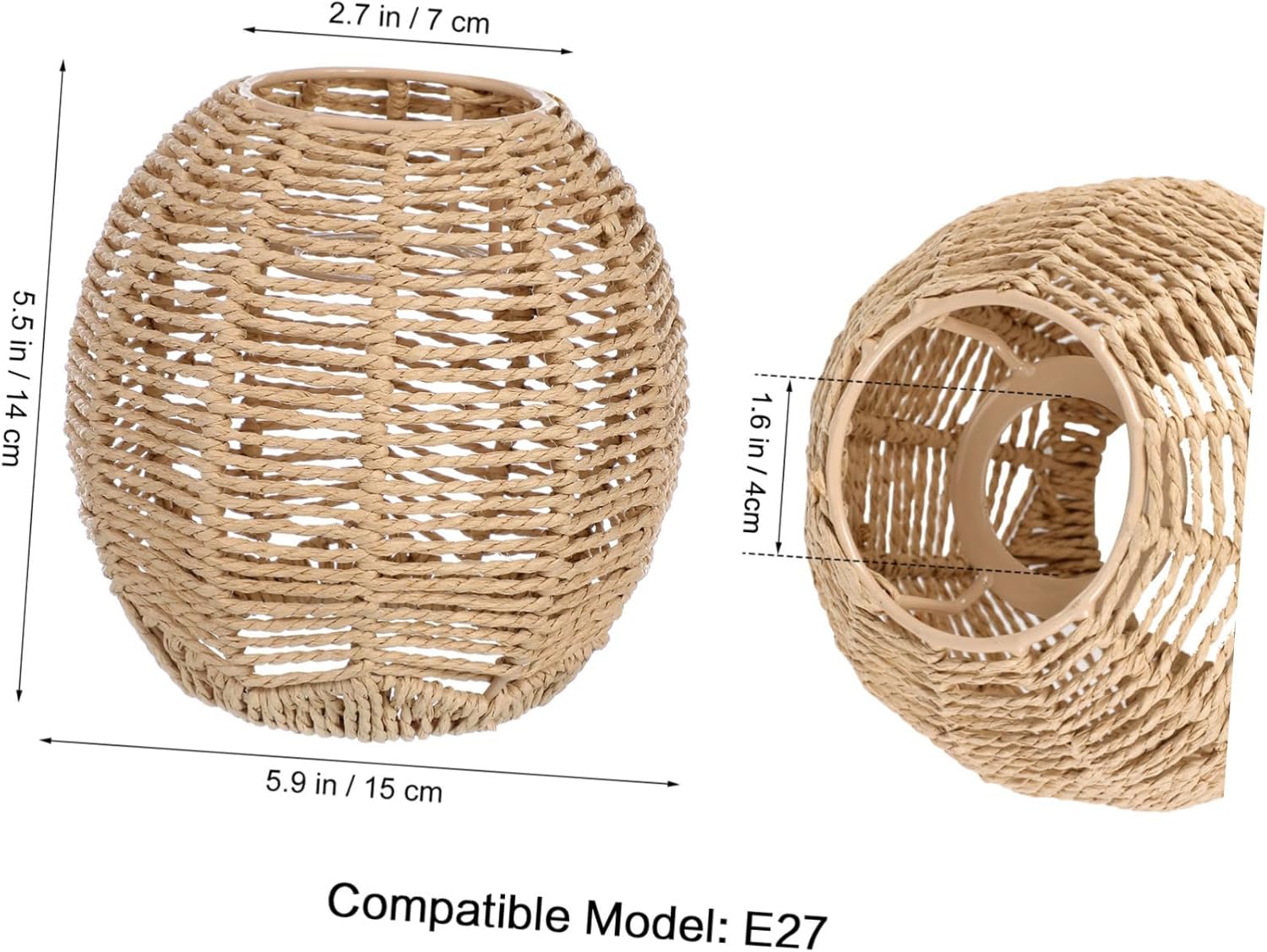 Cabilock Woven Lamp Shade with Metal Frame, Boho Round Small Lampshade Replacement, Woven Light Shade for Pendant Chandelier Wall Sconces Ceiling Fan Light Covers, 5.5x5.9 Inch, Khaki