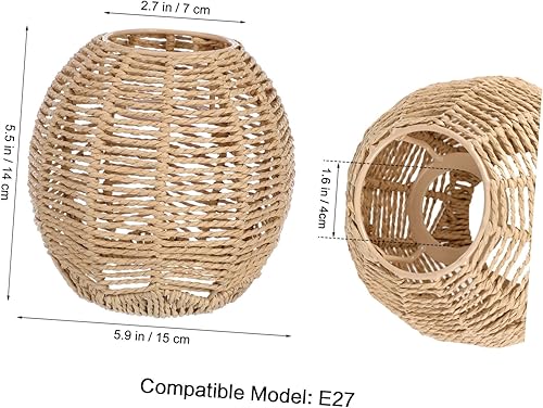 Miniatura 2 de Cabilock Lámpara colgante tejida de ratán vintage, cubierta de luz para sala de estar, dormitorio, hotel, restaurante, redonda
