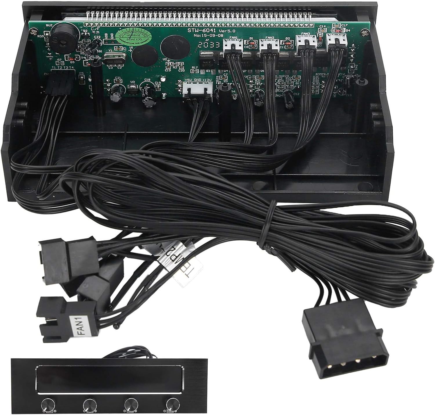 4 Fans Computer Fan Controller, 6041 4 Channel CPU Temperature Sensor PC Cooling Fan Controller Front Panel Date Time Temperature LCD Display for CPU Fan