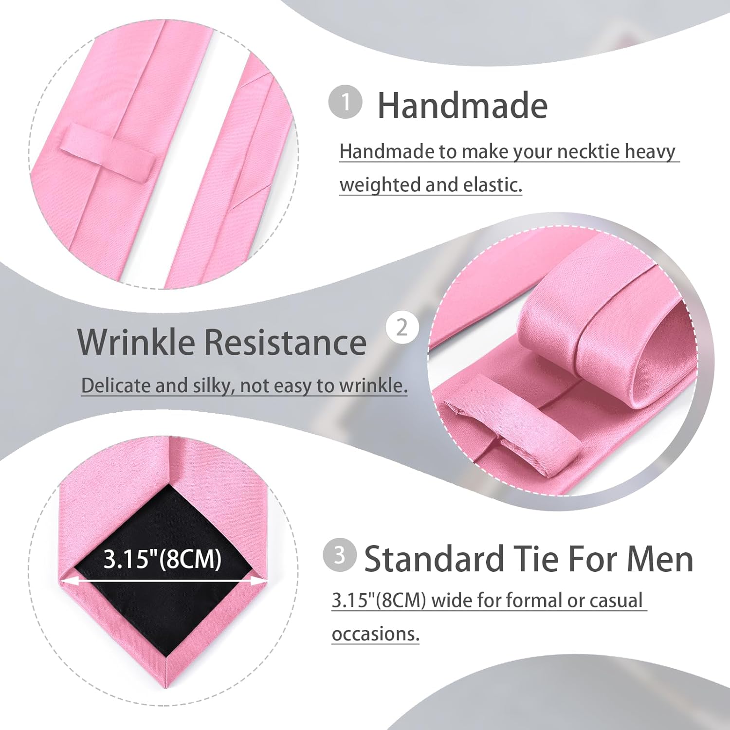 Black Tie Set in Gift Box Mens Solid Color 3.15" (8CM) Black Necktie and Pocket Square Set - Image 4