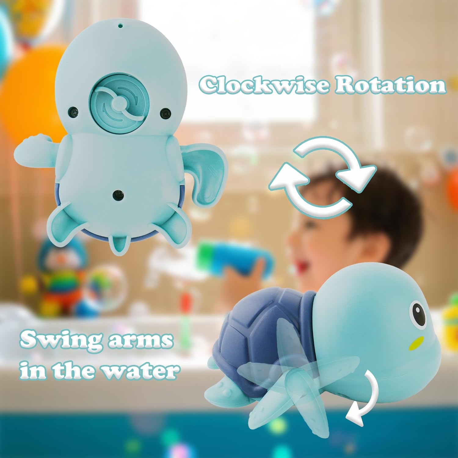 Bath Toys, Bath Toys for Kids Ages 1-3, Swimming Turtle Wind Up Set, Water Play for Baby, Bathtub Time Fun, Infant Toddler Swimming Turtles, 3 Pack