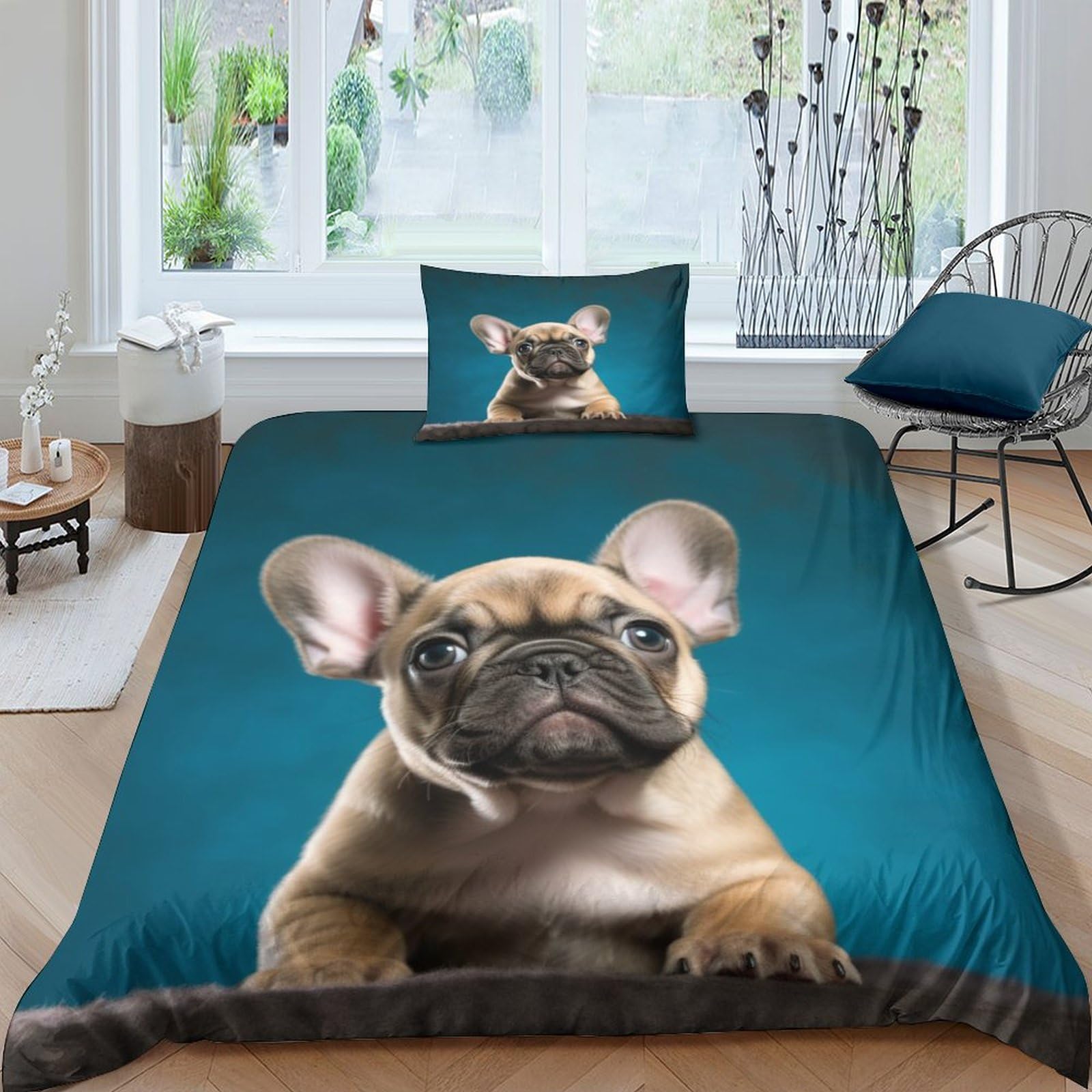 Parure de lit 3D animaux Bouledogue Français en microfibre de qualité supérieure