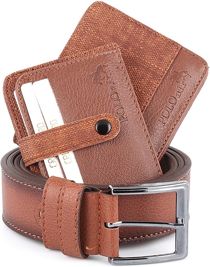 Men's Brown Accesories Gift Set Including (Wallet - Belt - Credit Card Holder - Key Chain - Bracelet - Bead Rosary-Box)