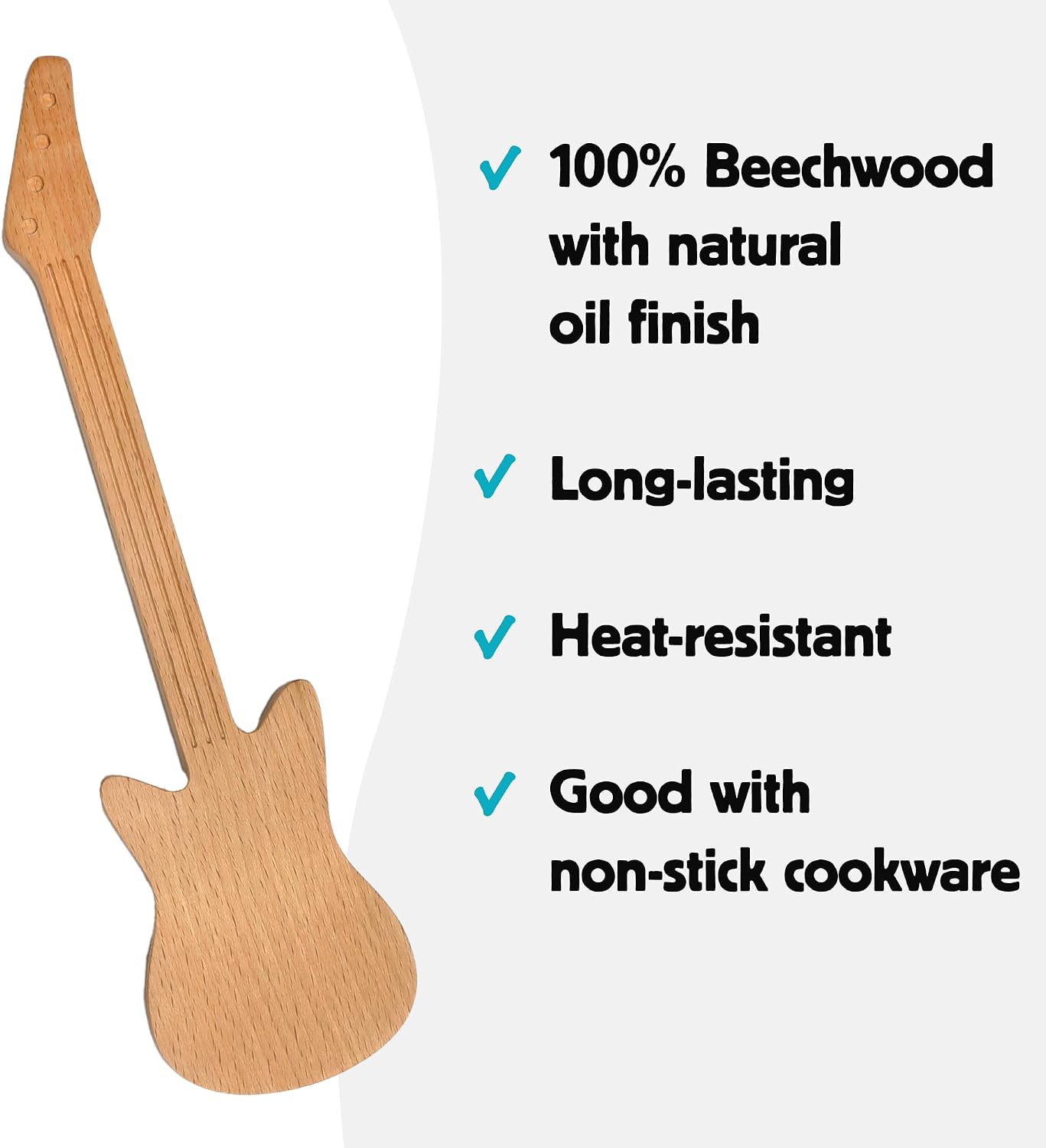 Kikkerland Novelty Guitar Wooden Spatula for Kitchen – Beechwood, Heat Resistant, Use with Non-Stick Cookware – Unique Gift for Music Lovers and Cooking Enthusiasts