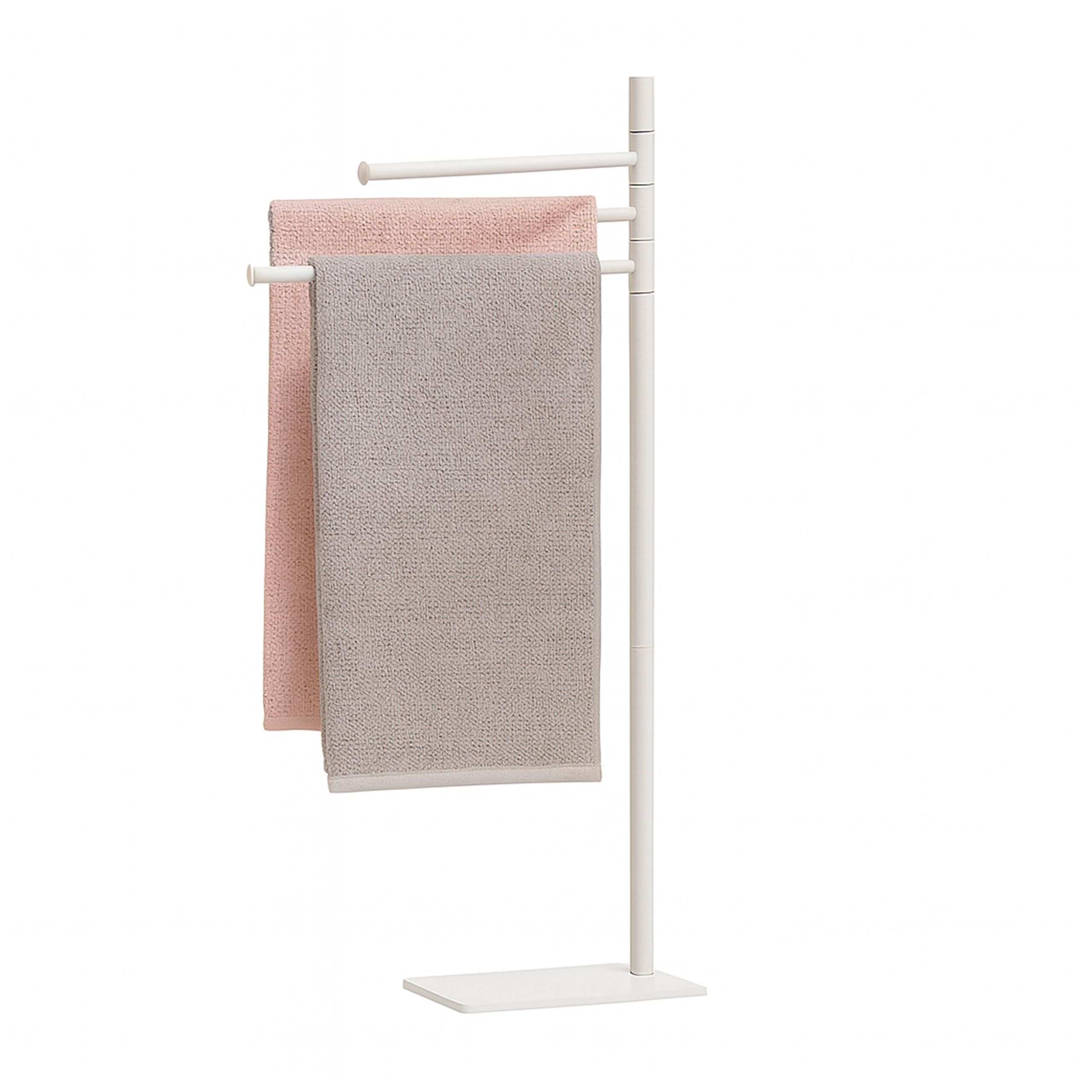 Relaxdays towel rack, HxWxD: 83 x 33.5 x 14 cm, stainless steel, 2 movable bars, standing towel rack, white