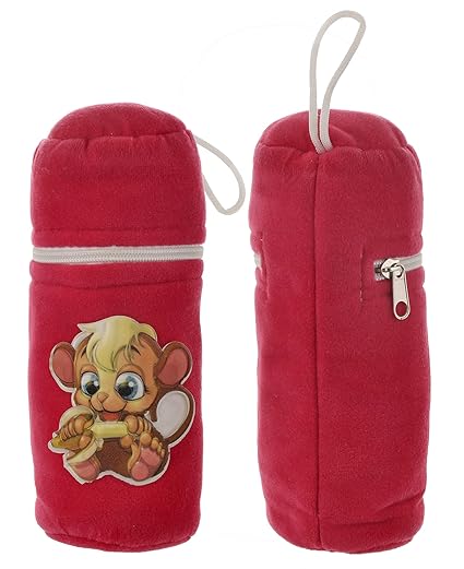 Kuber Industries Cartoon Printed Soft Velvet Stretchable Baby Feeding Bottle Cover With Easy to Hold Strap, Pack of 2 (Pink)