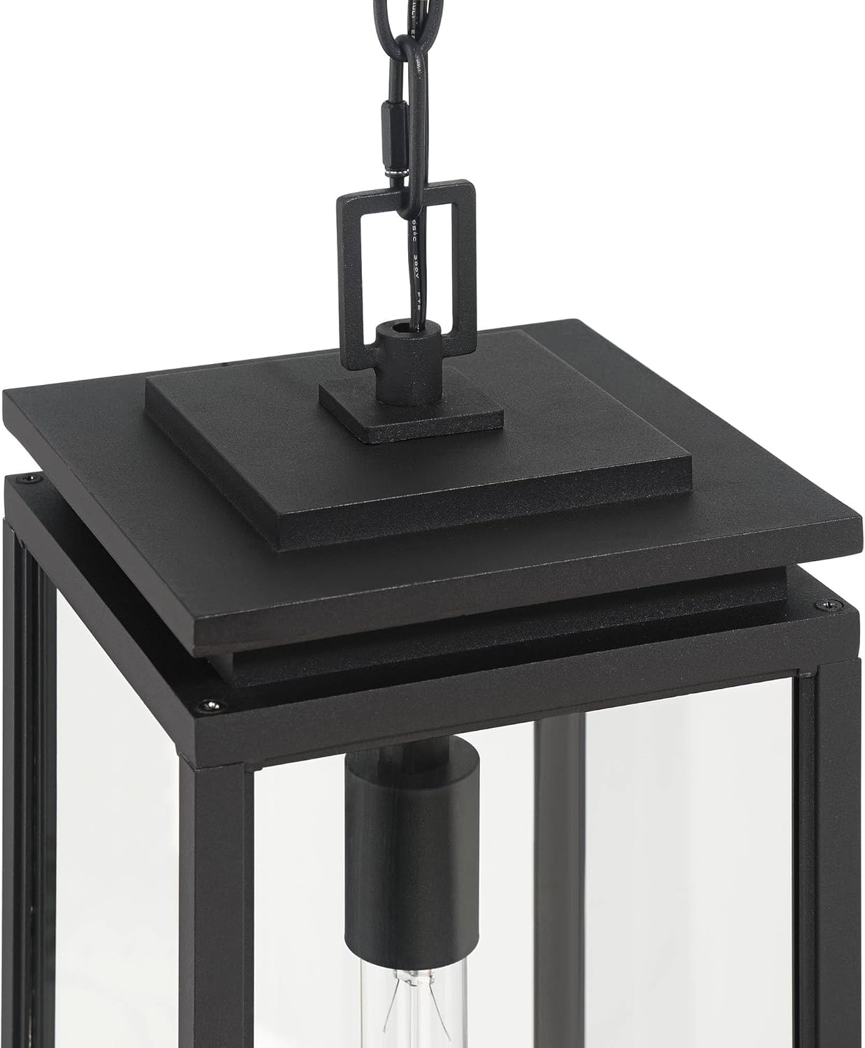 Possini Euro Design Atkins 21 1/2" High Modern Outdoor Pendant Light Fixture Ceiling Porch House Exterior Outside Lantern Hanging Edison Bulb Matte Black Die Cast Metal Clear Glass Shade Front Door