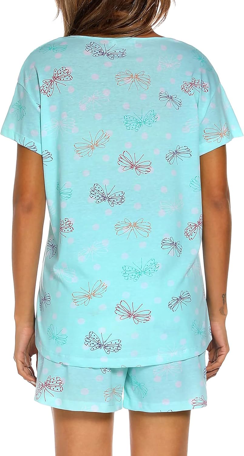 ENJOYNIGHT Womens Pajama Shorts Sets Cotton Pjs Summer Cute Sleepwear with Pockets - Image 5