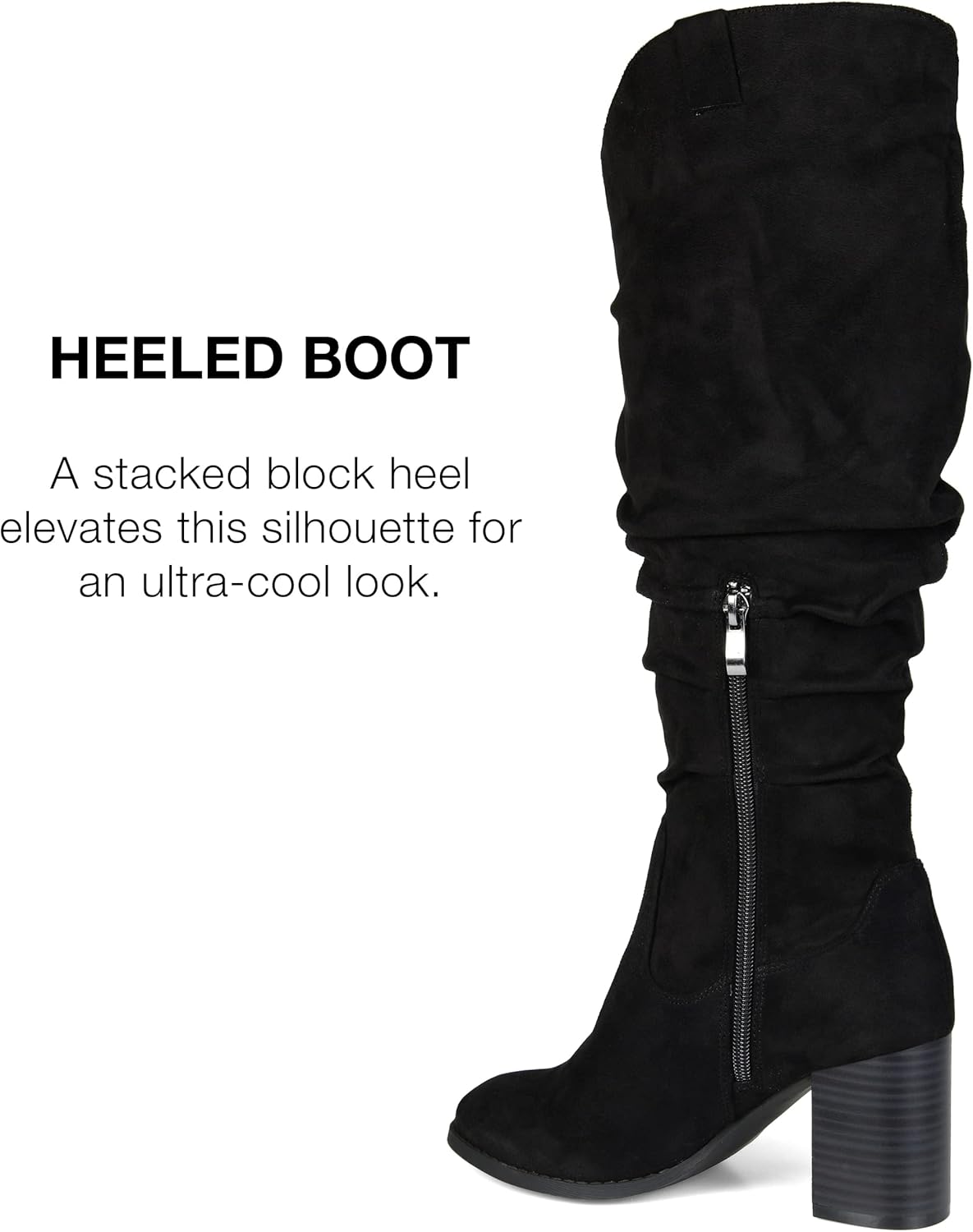 Journee Collection Women's Aneil Stacked Heel Knee High Boots, Black, 6.5 - Image 5