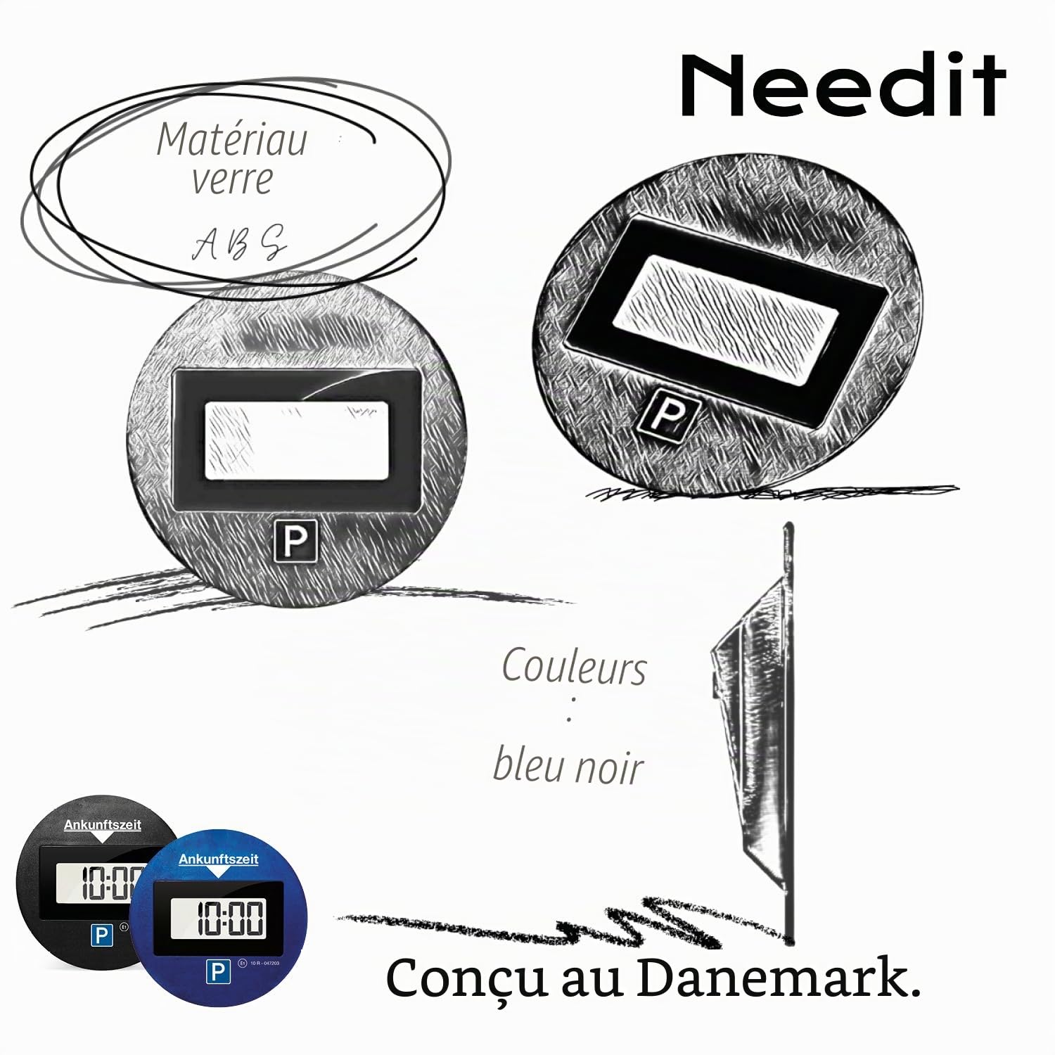 Needit Park Lite Disque de stationnement électrique avec Homologation de l'Office fédéral des transports Automobiles | Horloge de stationnement Automatique avec Activation Automatique I Disque de