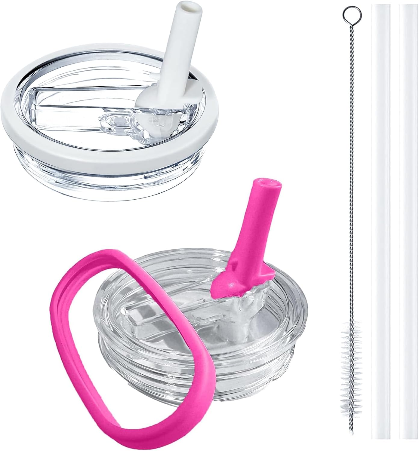 2 Pack 40oz Stanley Replacement Llid, with Leak Proof and Flip Straw Lid, Stanley Cup Accessories, for Stanley Quencher H2.0 40 oz Tumbler (Only), BPA Free (White and Rose Red Set)