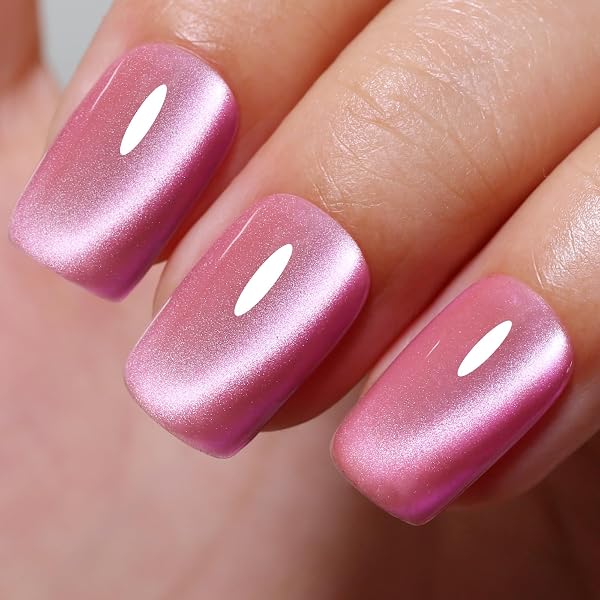 The Ozzeal Cat Eye Gel Polish in Bright Pink offers vibrant holographic glitter for DIY manicures.