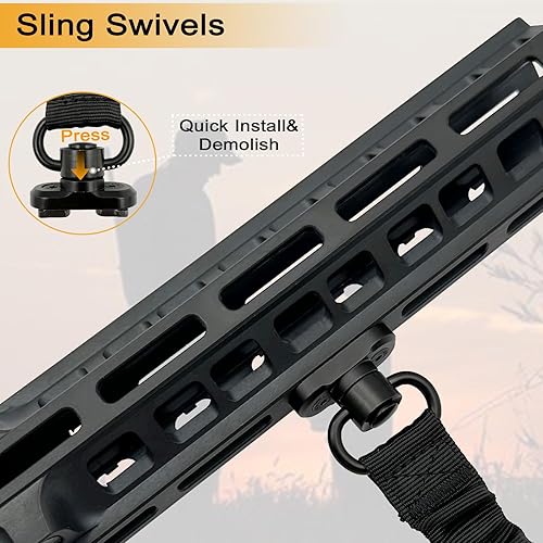 Miniatura 6 de DDOUT Eslinga QD de 2 puntos con soportes giratorios, correa tradicional ajustable extra larga de dos puntos, correa de nailon de 1.5 pulgadas con