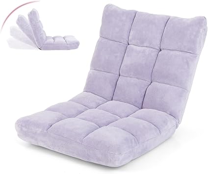 GOFLAME 14-Position Folding Floor Chair, Padded Gaming Lazy Sofa Chair with Adjustable Backrest, Couch Recliner, Sleeper Bed Lounge Chair for Reading, Gaming, Meditating Light Purple