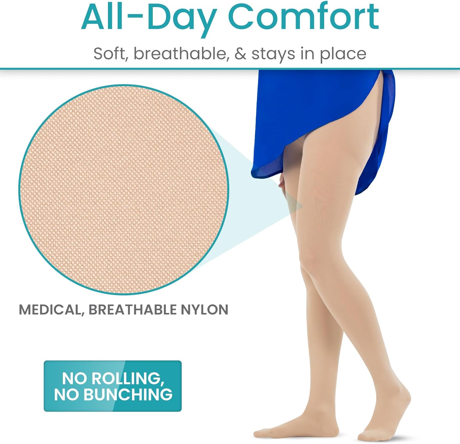 Vive Medical Compression Pantyhose for Women & Men - 20-30 mmHg Graduated Support Hose - Opaque Closed Toe Compression Tights - Stockings for Varicose Veins, Swelling, Edema, & Improved Circulation