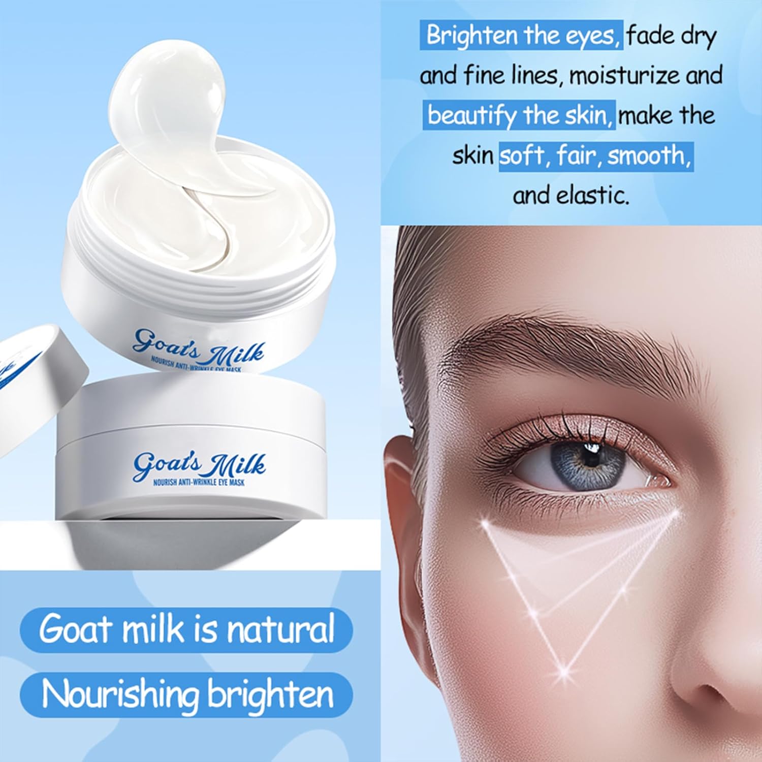 Under Eye Patches for Dark Circles & Puffy Eyes - 60 Pairs Hydrating Eye Mask with Hyaluronic Acid,Hydrolyzed Elastin&Goats Milk - Vegan, Cruelty-Free - Image 6