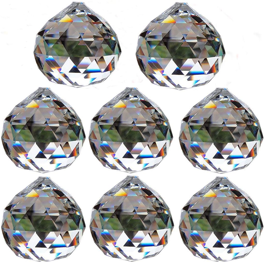 40 mm Clear Crystal Ball Prisms Pendant Feng Shui Suncatcher Decorating Hanging Faceted Prism Balls (Pack of 8 Pcs)