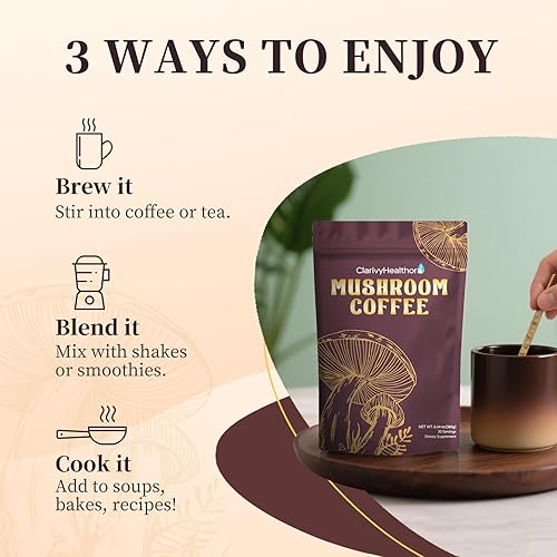 Miniatura 6 de Café instantáneo de hongos con melena de león, cola de pavo 6 hongos adaptogénicos - Suplemento de hongos y polvo para energía, concentración,