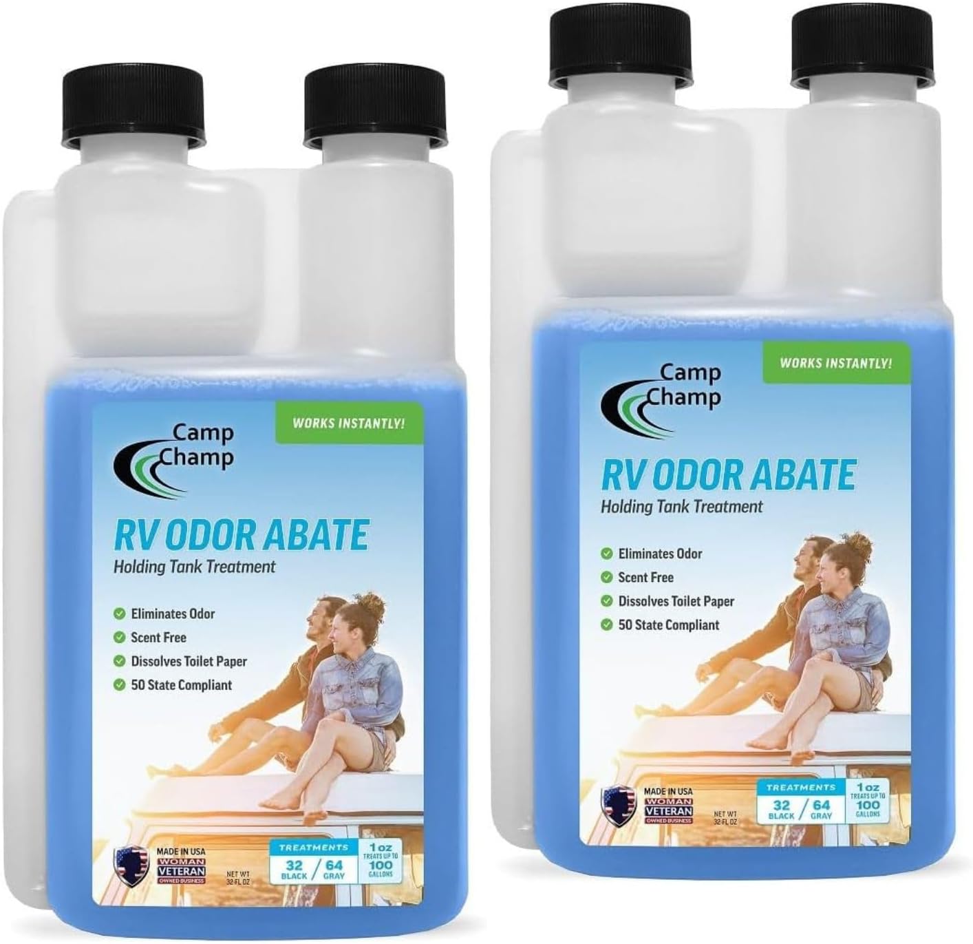 Camp-Champ RV Holding Tank Treatment 32 oz Dual Action Formula for Gray and Black Water Tanks 2 Pack 1 oz for Black Water 0.5 oz for Gray Water RV Tank Deodorizer | CCBW32