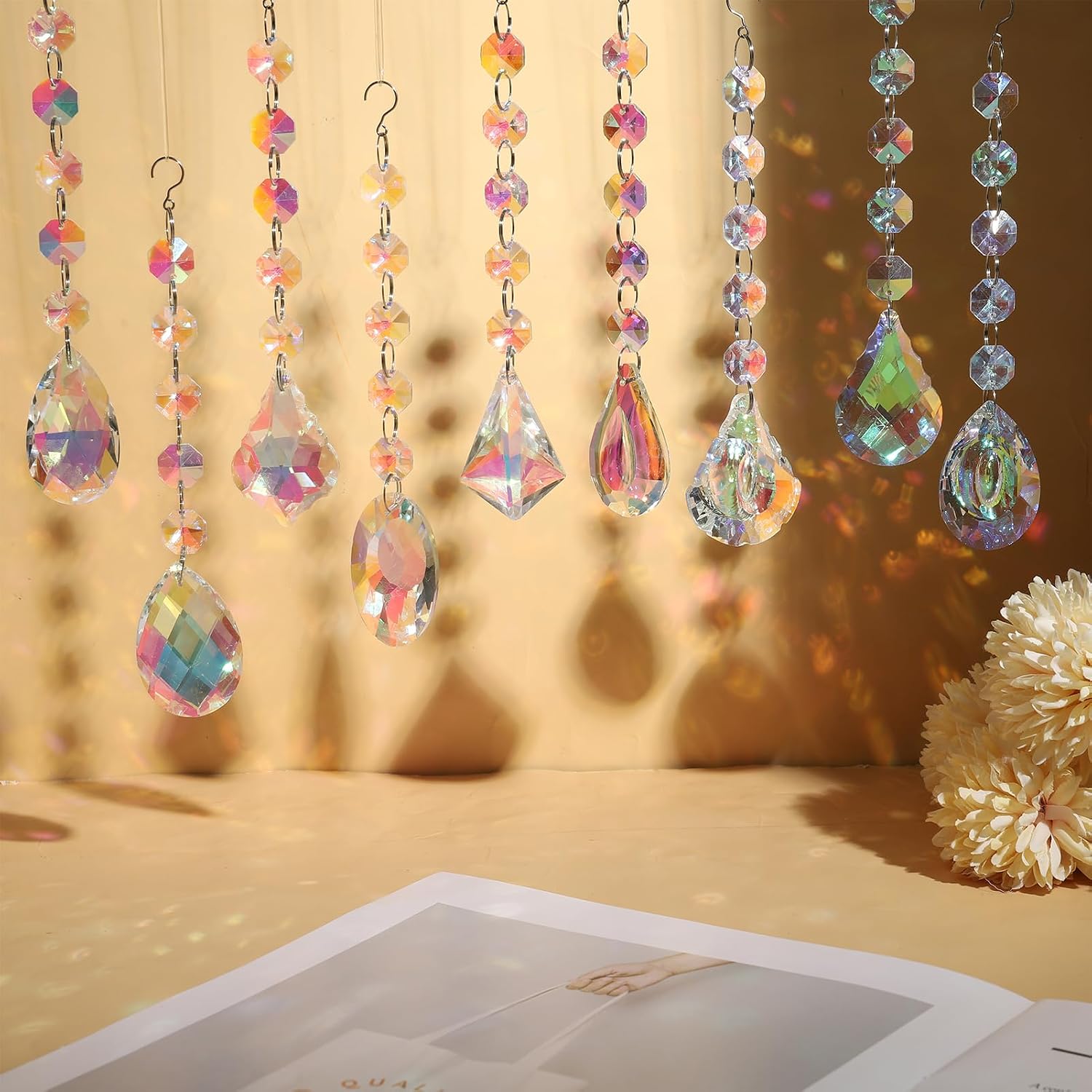 Crystal Sun Catcher, 9 Pack Hanging Ornament Crystals Balls Prism Rainbow Maker for Home, Office, Garden Decoration, Window Decorations Decor(Crystal)