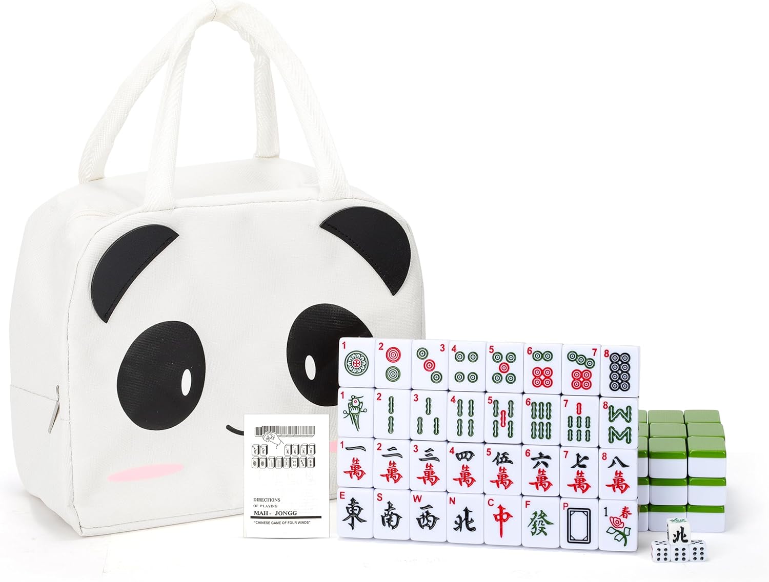 drizzle 28mm Numbered Mahjong Game Set - 1.1" Portable 146 Premium Tiles - with Instructions Beginner Manual and Panda Bag - Travel Family Leisure Time Mah-Jong
