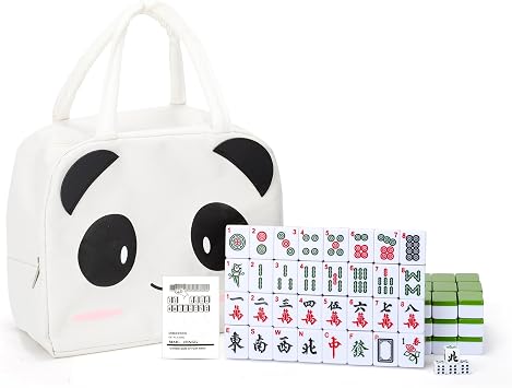 drizzle 28mm Numbered Mahjong Game Set - 1.1" Portable 146 Premium Tiles - with Instructions Beginner Manual and Panda Bag - Travel Family Leisure Time Mah-Jong