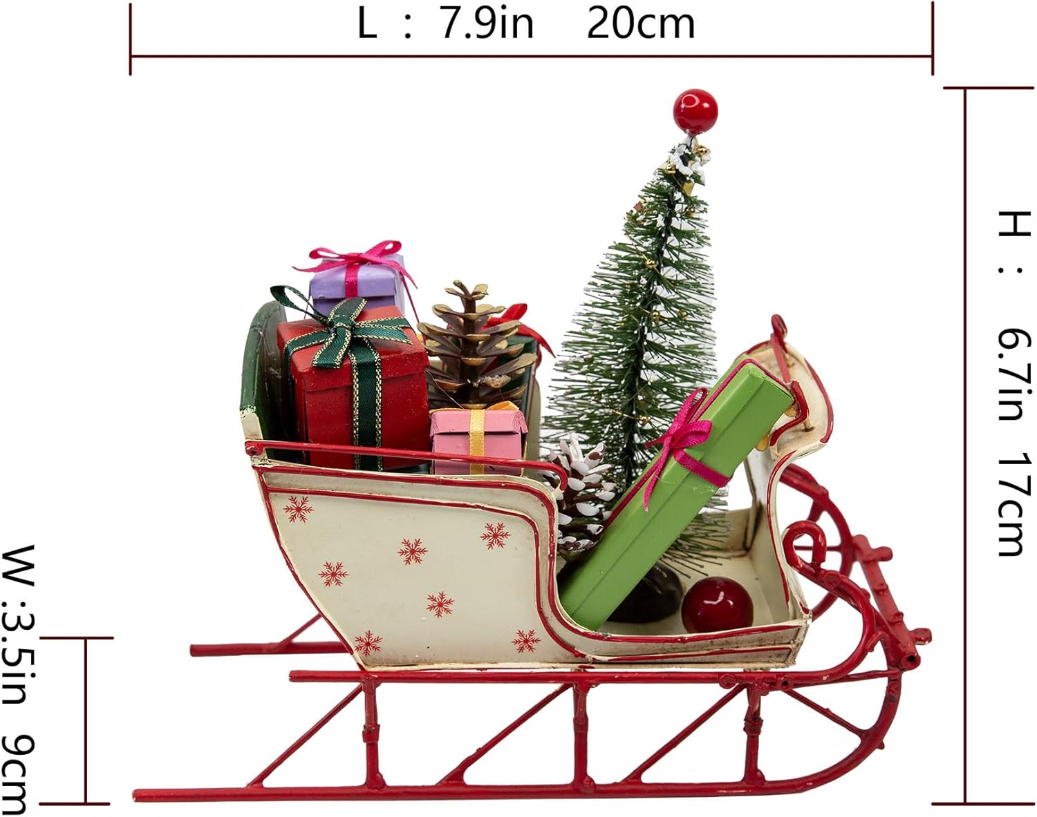 Berfutall-Red Santa Sleigh Christmas Decor for Table Top Holiday Home Decorations Decoration with Rustic Charm (G) (G Red/White 8")