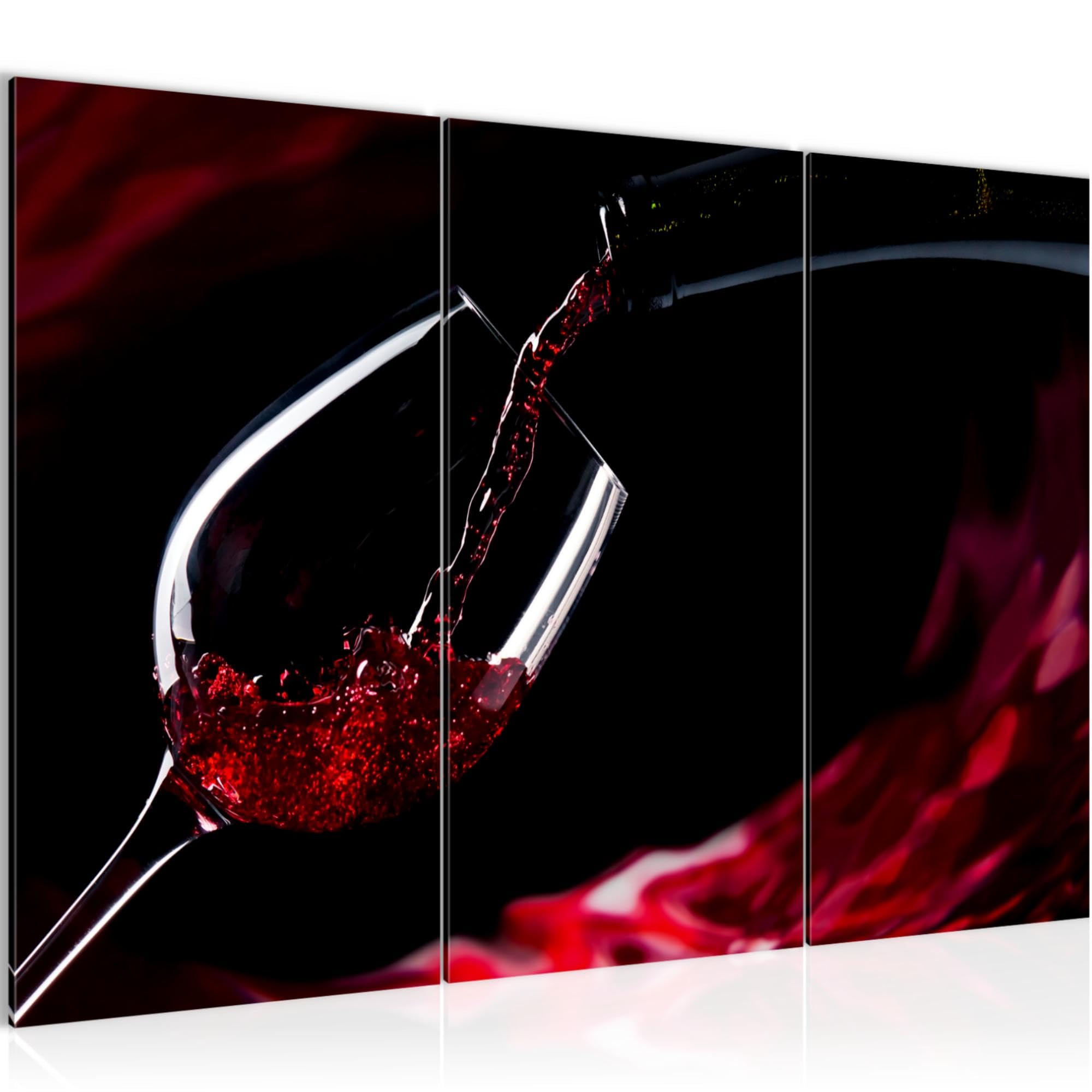 Runa Art Vin Cuisine Peinture Tableau Salon XXL Noir Rouge Salle à manger Verre 120 x 80 cm 3 Parties Decoration Murale 042231a